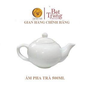 Ấm pha trà dáng bẹt gốm sứ Bát Tràng, dung tích 550 ml