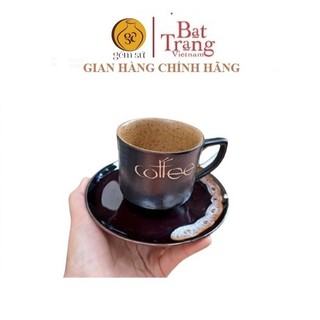 Cốc tách ly sứ uống cà phê màu đen gốm sứ Bát Tràng kèm đĩa lót
