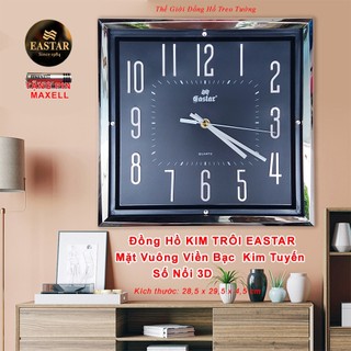 Đồng Hồ Treo Tường KIM TRÔI EASTAR Cao Cấp Vuông Viền Kim Tự Tháp – Số nổi 3D – Tặng Pin Maxell