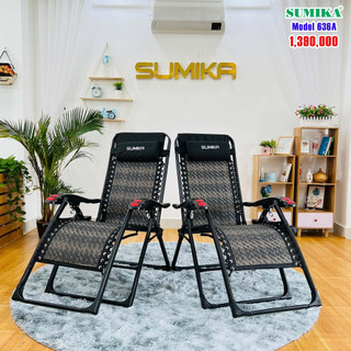 [Lưới Mây] Ghế xếp thư giãn SUMIKA 636A (tặng khay để ly), lưới vân mây đan, lăn tay massage,trọng 300kg, bảo hành 1 năm