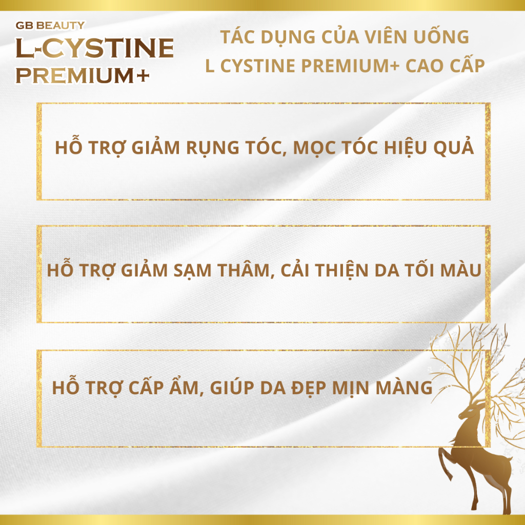 COMBO mọc tóc, đẹp da, cải thiện da tối màu GB BEAUTY L-CYSTINE PREMIUM+ 60 viên và Biotin DHC, liệu trình 1 tháng
