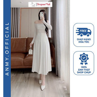 Chân Váy Xoè Xếp Ly Midi Dáng Dài Có Túi Màu Đen Nâu Trắng Trẻ Trung CV05