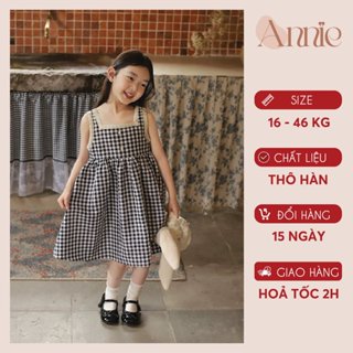 Váy hè cho bé gái, đầm 2 dây kẻ caro trẻ em Anniebaby chất thô thoáng mát đi chơi đi biển Quần áo bé gái VA24007
