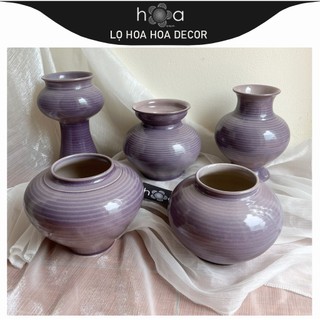 Lọ hoa gốm VUỐT TAY THỦ CÔNG (Ảnh chụp thật) men tím trơn.LOHOAHOADECOR
