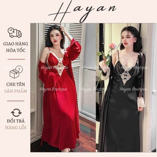  HT853 Set váy ngủ và áo choàng sexy phối ren xẻ v1 tiểu thư dáng dài sang chảnh tôn dáng HT853 