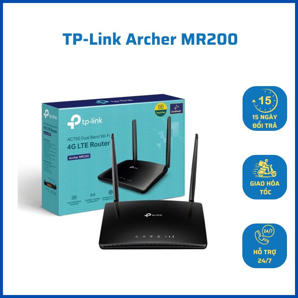 Bộ Phát Router Wi-Fi TP-Link Archer MR200 Dùng Sim 4G LTE Băng Tần Kép Không Dây AC750