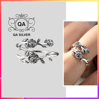 Nhẫn bạc 925 nữ bông hoa hồng thái layer tầng 925 rose qa silver ring ri240404