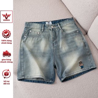 Quần short jean Verros chất jean mềm cotton màu xanh retro size 45 - 125kg