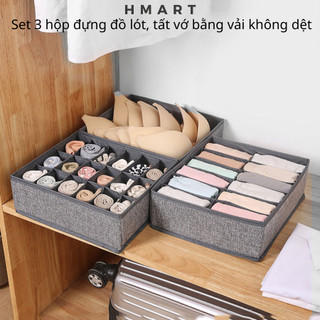  Hộp đựng đồ lót tất vớ chia ngăn Hmart Set 3 túi giỏ vải không dệt bảo quản quần áo váy ngủ gấp gọn khi không sử dụng 