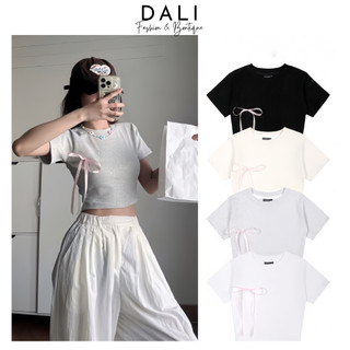 Áo Thun Croptop Đính Nơ Lệch Chất Liệu Tăm Lạnh Co Dãn Dáng Tiểu Thư Hottrend