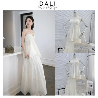 Set Đầm Maxi 2 Món Gồm Yếm NUDE Nhún Nguc + Chân Váy Voan Dáng Xoè 2 Lớp Tiểu Thư