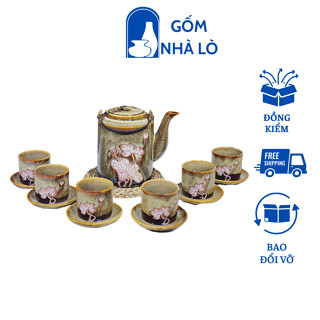 Ấm tích gốm sứ Bát Tràng MEN GẤM SEN NỔI ấm tích ủ chè xanh, ấm tích sứ, ấm tích pha trà dung tích 1,5 lít