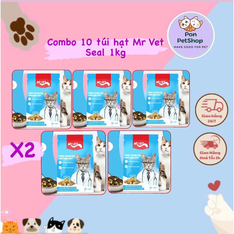 [Combo 10 gói 1kg ]Hạt Mr vet cao cấp dinh dưỡng cao cho mèo con và mèo trưởng thành hạt mr vet