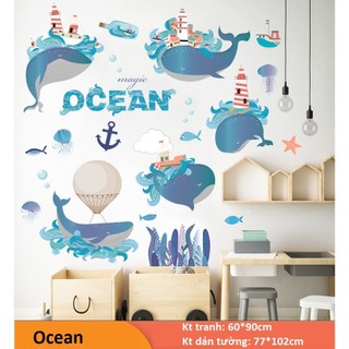 Tranh decal dán tường CÁ ocean vui nhộn và thư thái- Decal dán tường