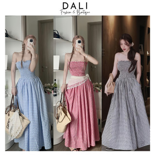 Đầm maxi kẻ caro cup nguc bo chun dáng dài xoè hack dáng chất liệu thô