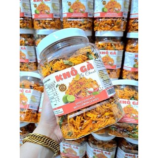 Hộp 500gr khô gà lá chanh xé cay loại ngon, thịt gà sấy khô tẩm gia vị lá chanh ớt cay, đồ ăn vặt ngon