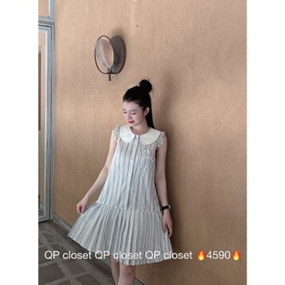 Váy Bầu kẻ tay tiên mix cổ sen