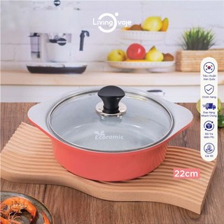 Nồi đá Ecoramic 22cm cao cấp phủ 5 lớp chống dính ceramic siêu bền–Nồi phù hợp các món lẩu, nồi lẩu