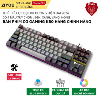 Bàn Phím CƠ Game Ziyou K80 Led 20 Chế Độ Nháy, Phím Cơ Blue Switch Cao Cấp, 87 Keys Tương Thích Mọi Máy Tính, Laptop, PC