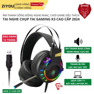 Tai nghe gaming chụp tai ZIYOU K3 có đèn led RGB cực đẹp, micro 360 độ lọc tạp âm chiến game cực đã, chống ồn tốt