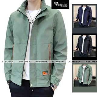 Áo Khoác Nam Dù RURUMEN Cổ Bẻ 2 Lớp Túi Viền Sọc Màu Cao Cấp Big Size