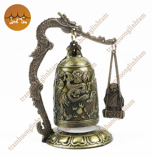 Chuông đồng Phật giáo chạm khắc hình rồng độc đáo để bàn hút tài lộc phong thủy