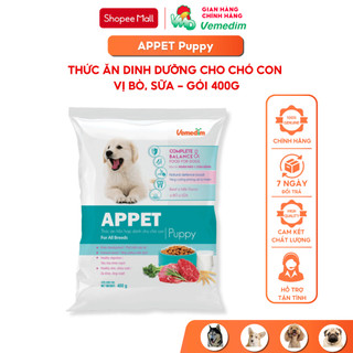 Vemedim APPET Puppy thức ăn dinh dưỡng vị thịt bò, sữa dành cho chó con, gói 400g