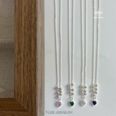 Dây chuyền bạc nữ TLEE, vòng cổ trái tim đá màu mix chuỗi bi bóng nữ tính TLEE JEWELRY D0371