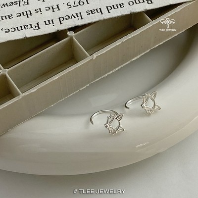 Khuyên tai bạc nữ TLEE, bông tai mặt hồ ly móc câu cá tính TLEE JEWELRY B0481