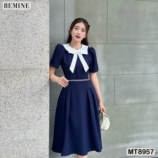 Đầm thiết kế cổ phối nơ viền eo dáng xoè BEMINE MT8957
