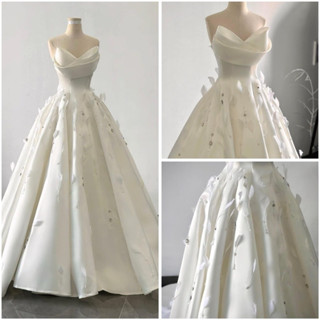 Váy cưới đi bàn cô dâu lilystore cúp búp sen đính lông vũ kết hạt bắt sáng lấp lánh ( hàng có sẵn ) full size s/m/l/xl 