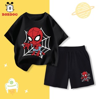 Đồ bộ bé trai BOBDOG 2025, set quần da cá áo thun cotton in hình cute người nhện marvel -CQ- BDO60 cho bé