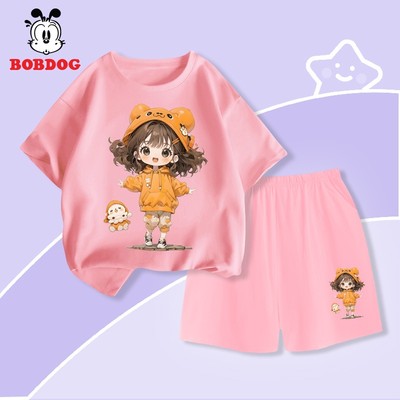 Đồ xinh cho bé gái BOBDOG set quần áo thun cotton thoáng khí in hình cô gái cute cho bé CD- KS09