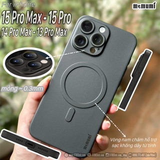 Ốp lưng iphone 15 pro max - 15 pro - 14 pro max - 13 pro max memumi mỏng lụa - vòng nam châm sạc không dây từ tính