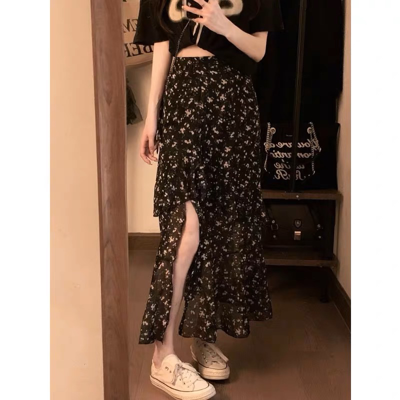 CHÂN VÁY XẺ TÀ HOA ELIN 9986