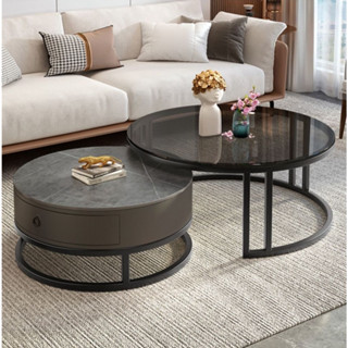 ♬ Bàn trà kiểu Ý cho phòng khách, mặt đá hiện đại đơn giản, bàn trà tròn bằng kính cho căn hộ nhỏ