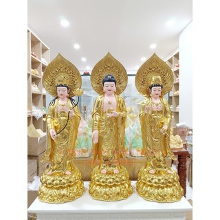 Bộ tượng Tây phương tam thánh dát vàng 19in cao 48cm, chất liệu composite