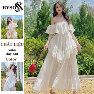 Đầm maxi trễ vai nhiều tầng Váy maxi dáng dài form xoè công chúa chất tơ 2 lớp chuần form RYSO FASHION