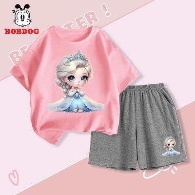 Set xinh cho bé gái BOBDOG quần áo trẻ em vải cotton thoáng khí in hình công chúa Elsa cute CD- KS12