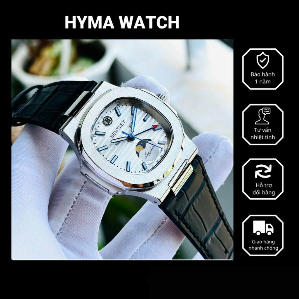 Đồng hồ Nam Bentley BL2333 Dây da lịch Moon Phase Bảo hành 5 năm Hyma Watch
