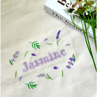 Túi tote vải canvas thêu tên và họa tiết hoa lá, túi tote nữ