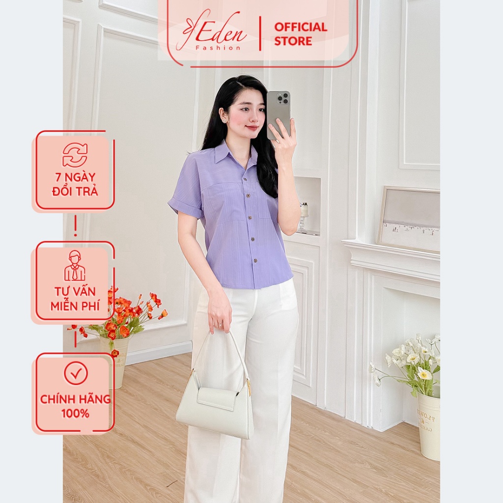 Áo kiểu cổ sơ mi phối túi thời trang Eden - ASM236