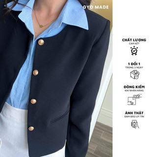 Áo Blazer khuy vàng GYOMADE® cổ tròn màu đen sang trọng thanh lịch
