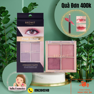 Bảng phấn mắt 4 màu Nongchat, kết cấu mờ, ánh nhũ, mịn, lâu trôi, dễ blend Browit Eyeshadow Palette -auth Thai