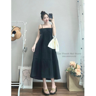 Đầm Hai Dây Cúp Ngực, Váy Suông Dáng Dài Phối Nơ Ngực Xinh Xắn Vibe Dễ Thương Nhẹ Nhàng Các Nàng Thơ Hot Teen