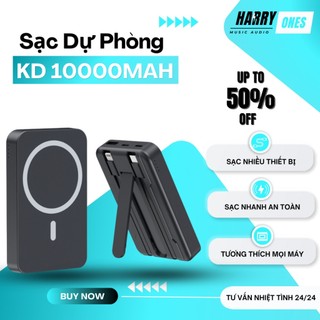 Sạc Dự Phòng Không dây 10000mAh, Pin Dự Phòng Tích Hợp 2 Dây Sạc, Sạc Siêu Nhanh, Pin Lithium, Bảo Hành 12 Tháng