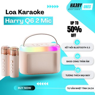 { Mẫu Mới } Loa Bluetooth Karaoke HARRY Q6 kèm 2 micro không dây Hát Karaoke Tại Nhà Thay Đổi Giọng