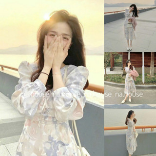 Đầm hoa nhí tay dài tiểu thư đi chơi đi biển Nahouse váy voan hoa hai lớp thiết kế đẹp xinh xắn xịn và sang trọng