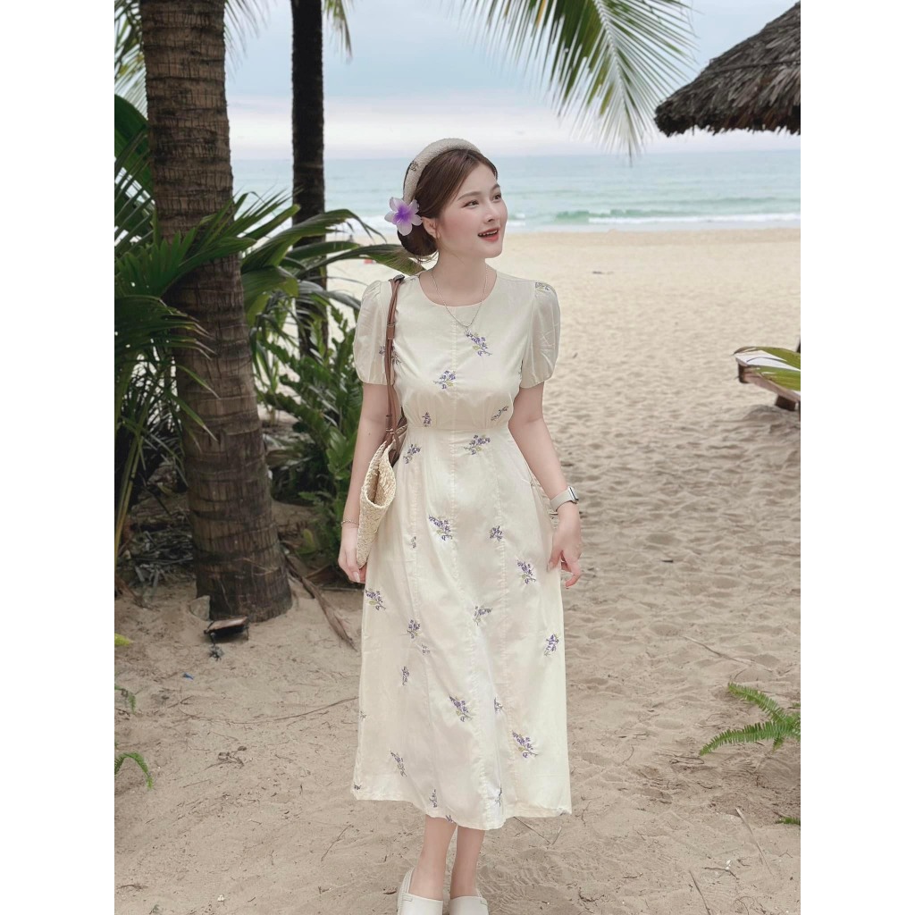 VÁY HOA THÊU LI DỌC DÚM 2 LỚP