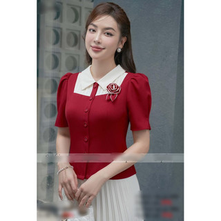 ÁO KIỂU SƠ MI CÔNG SỞ BÂU PHỐI DỂ THƯƠNG  TAY NGẮN SANG TRỌNG THANH LỊCH CHẤT VẢI COTTON LẠNH MỀM MÁT CTL0110